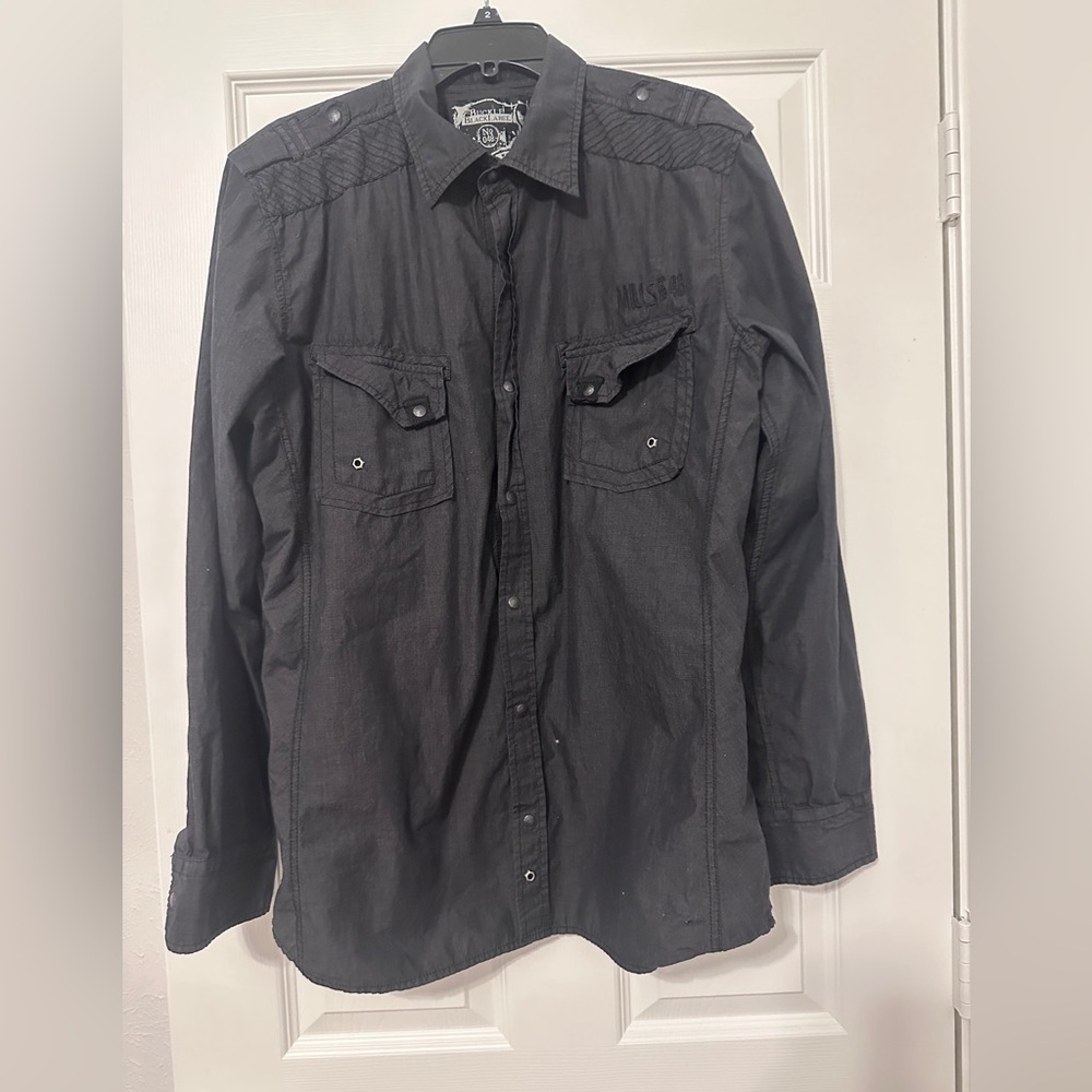 Dark grey buckle black slim fit Buckle button up